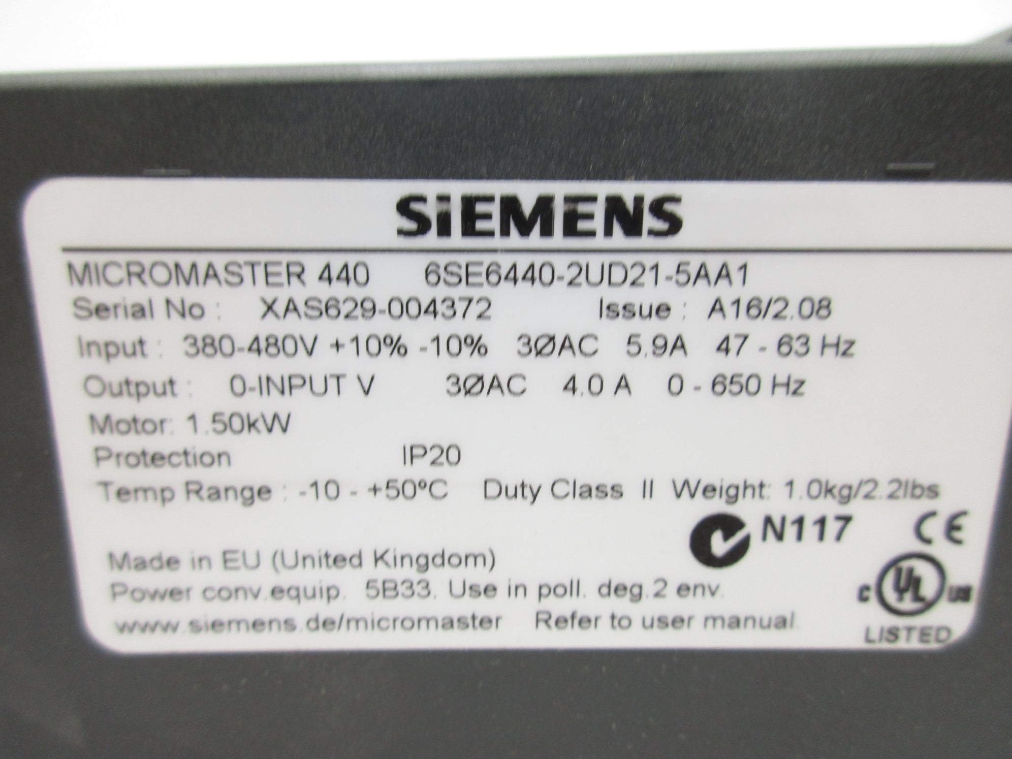 SIEMENS 6SE6440-2UD21-5AA1 380-480V 5.9A NSNP