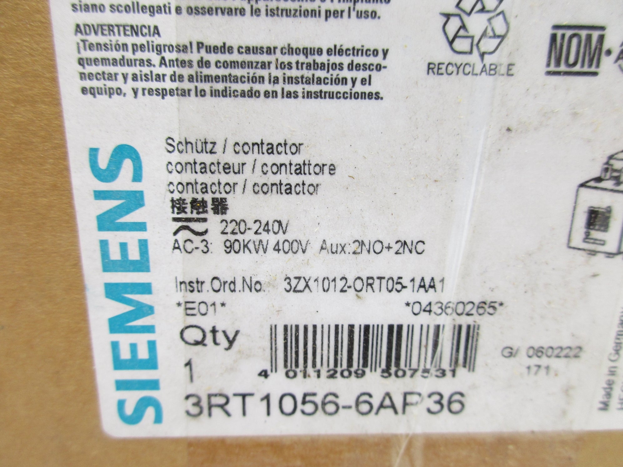 SIEMENS 3RT1056-6AP36 220-240V NSMP