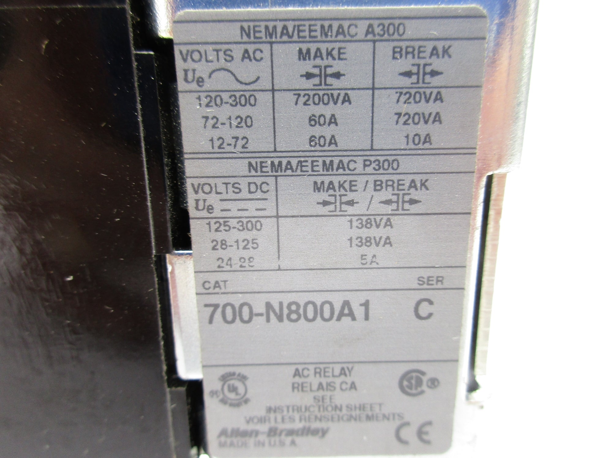 ALLEN BRADLEY 700-N800A1 SER. C 110/120V 60A NSNP