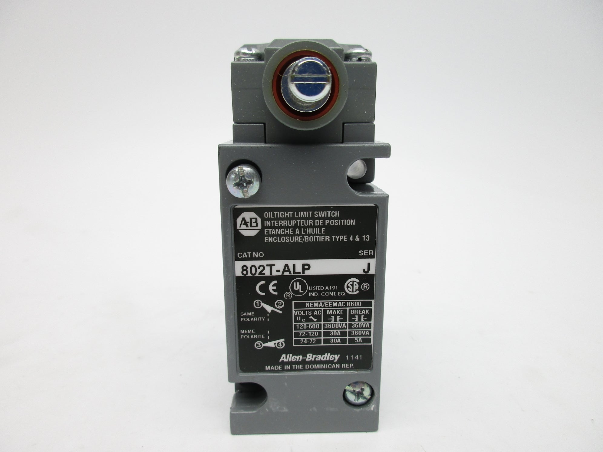 ALLEN BRADLEY 802T-ALP SER. J 120-600VAC 30A (WH) NSMP