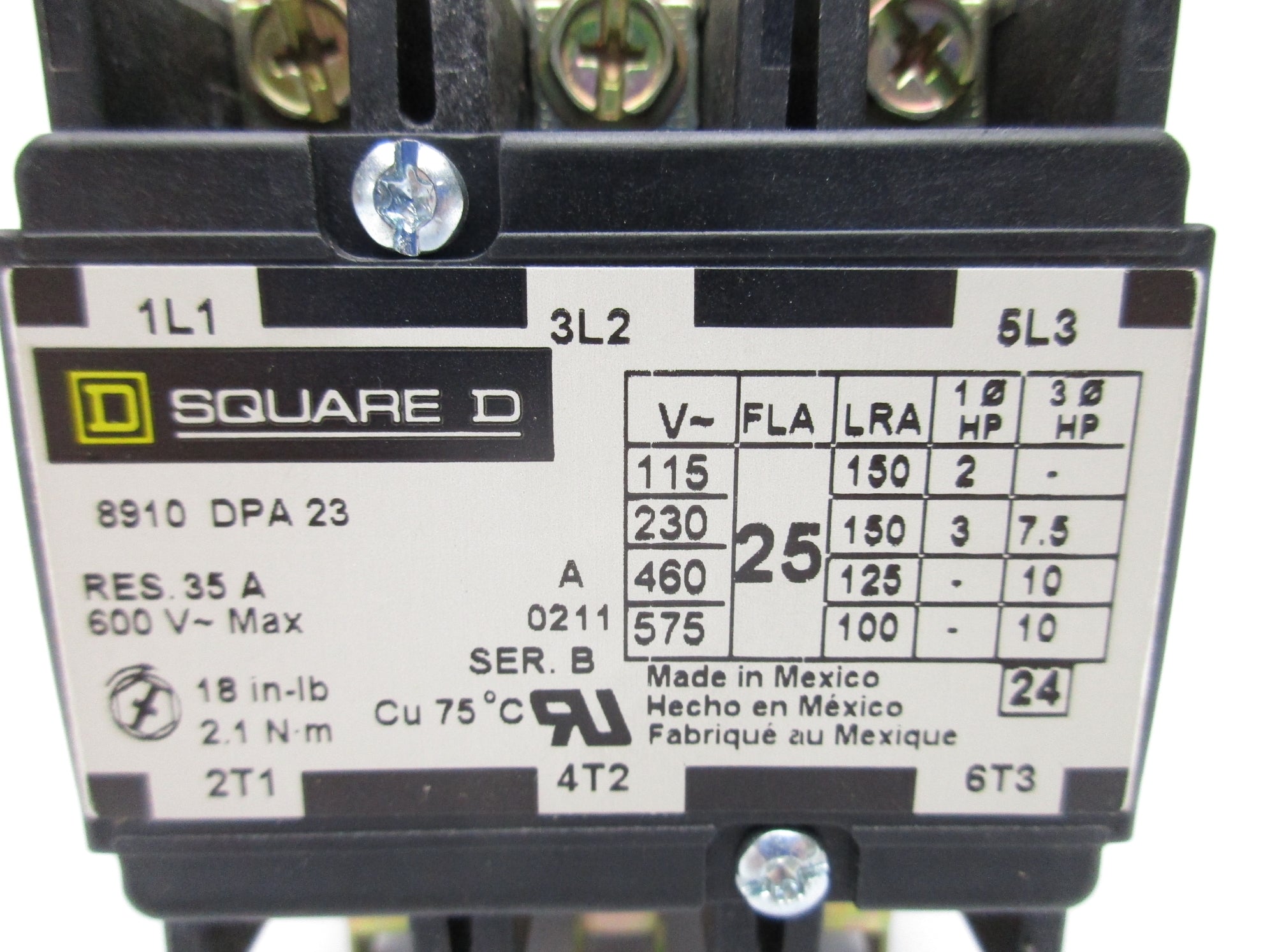 SQUARE D 8910DPA23V02 SER. B 110/120V 35A NSMP