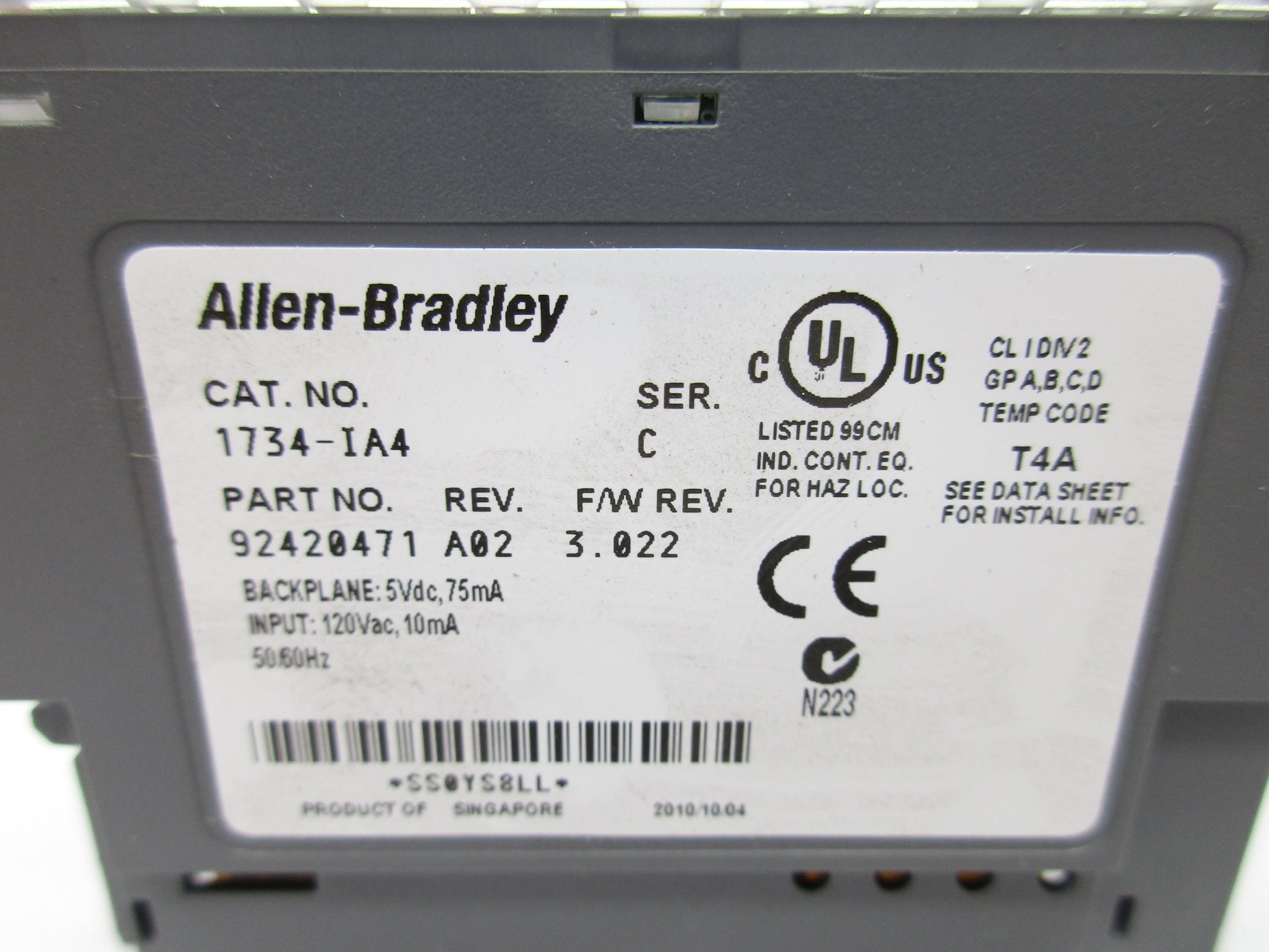 ALLEN BRADLEY 1734-IA4 SER. C F/W 3.022 120VAC NSMP