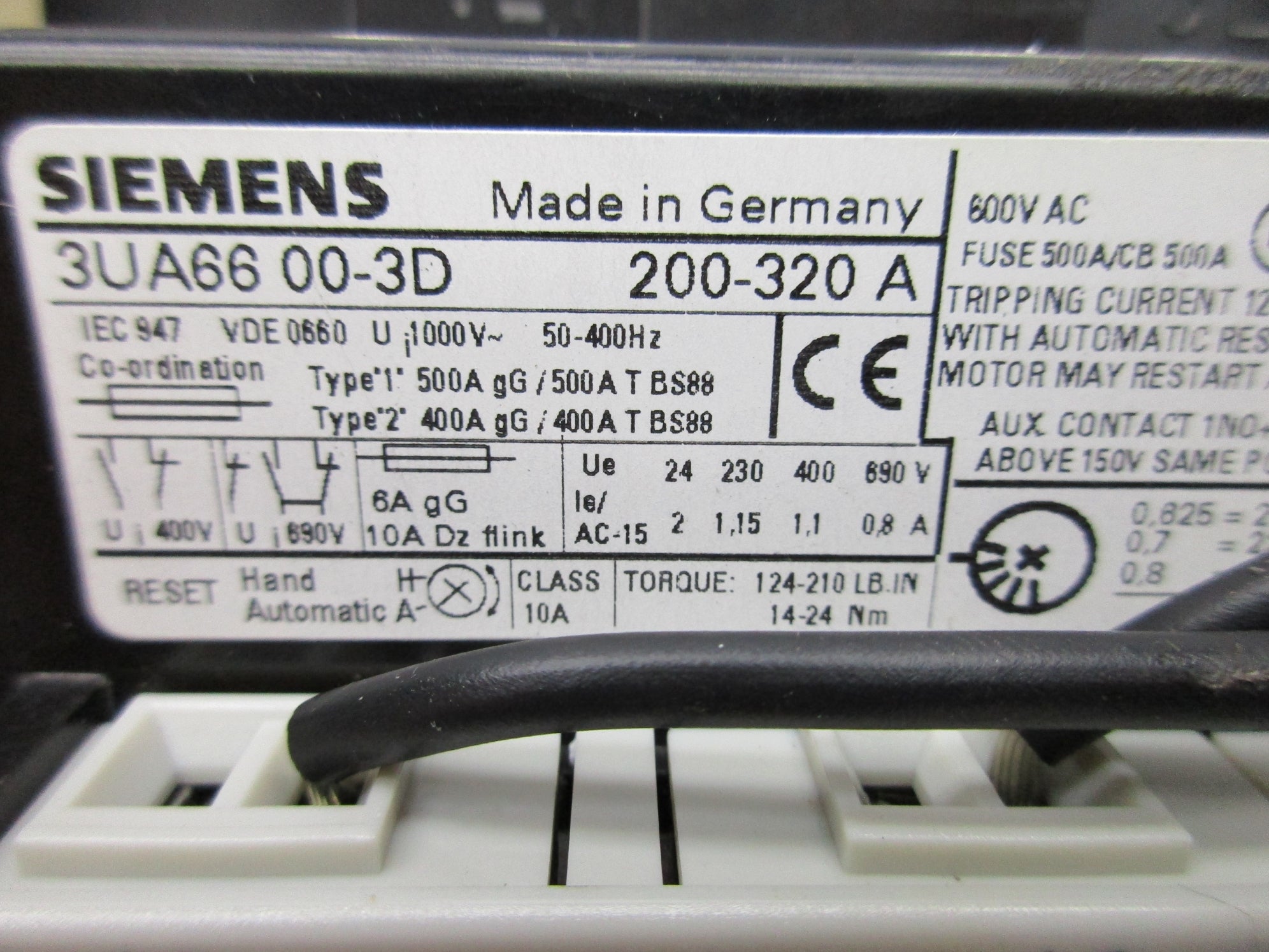 SIEMENS 3UA6600-3D 200-320A 600VAC NSMP