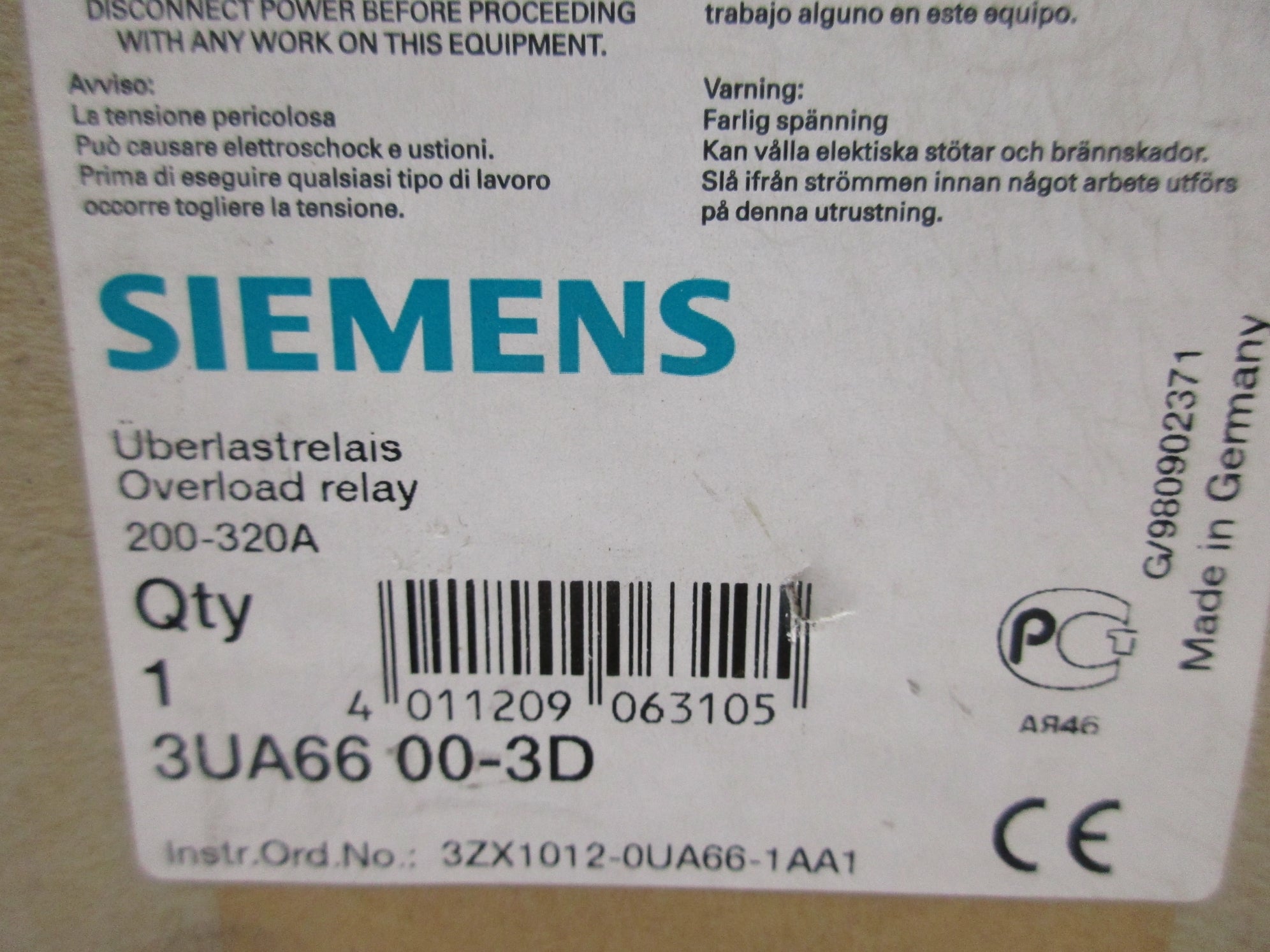 SIEMENS 3UA6600-3D 200-320A 600VAC NSMP