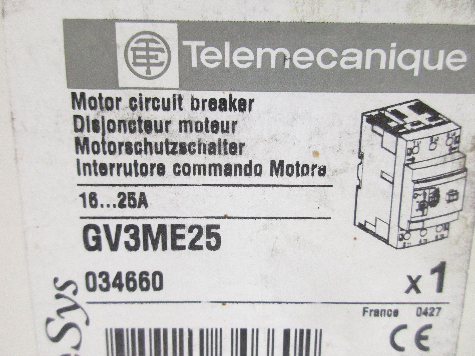 TELEMECANIQUE GV3ME25 16-25A 600VAC NSMP
