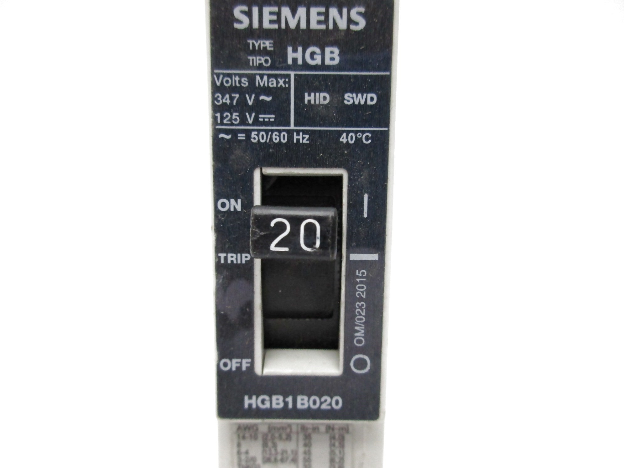 SIEMENS HGB1B020 20A 125V UNMP
