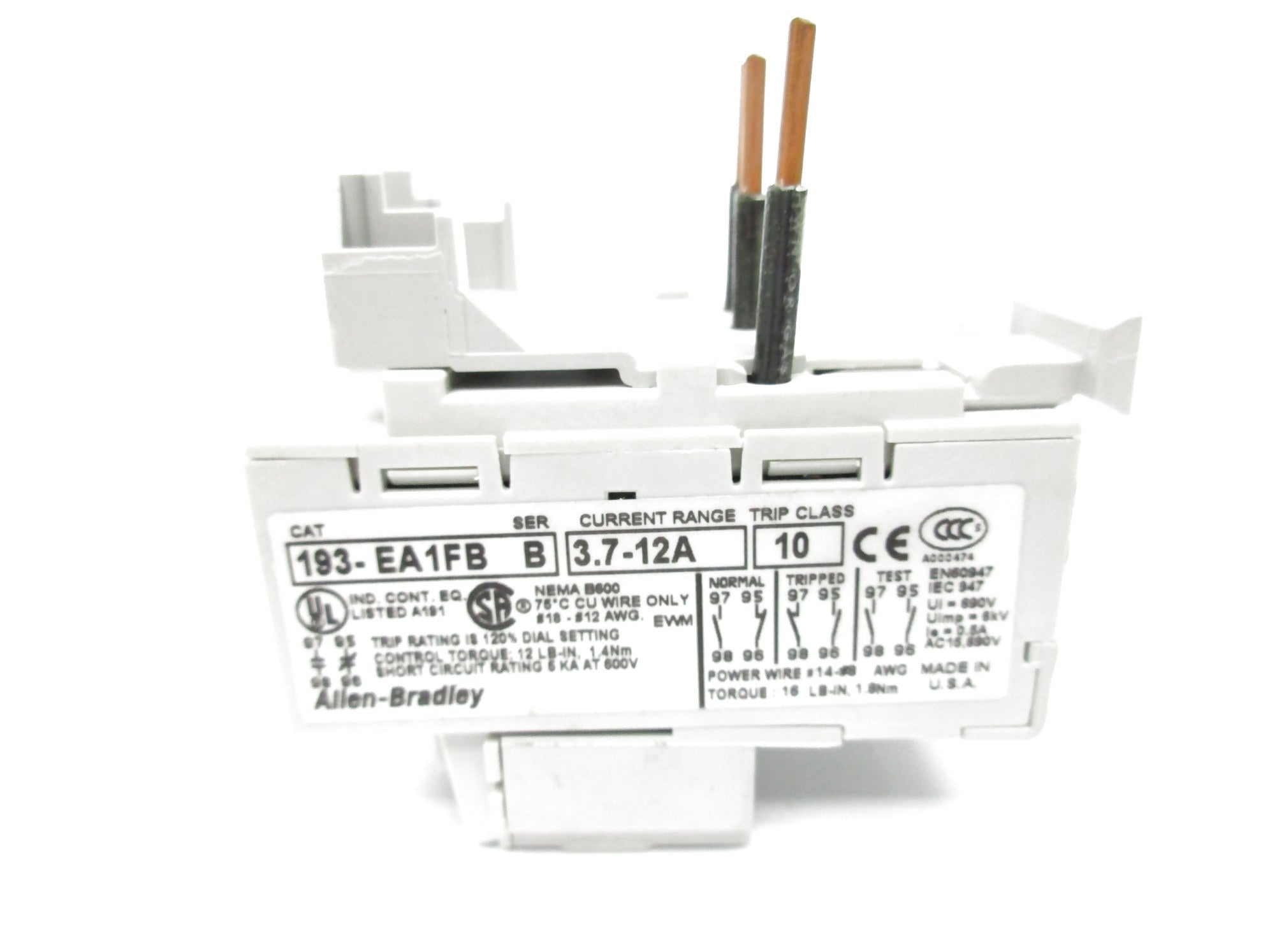 ALLEN BRADLEY 193-EA1FB SER. B 600V 3.7-12A (BR/WH) NSMP