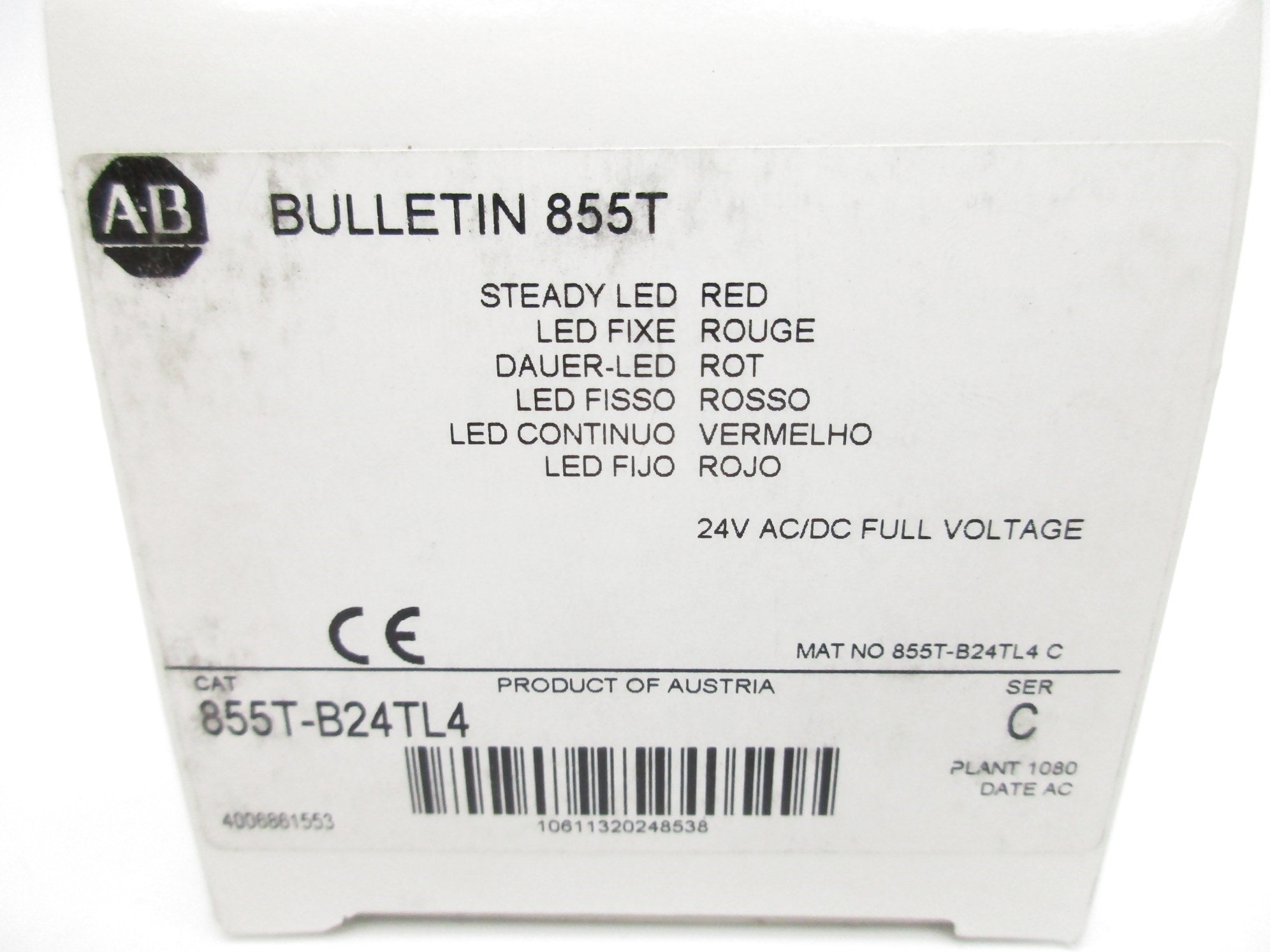 ALLEN BRADLEY 855T-B24TL4 SER. C 24VAC/DC (WH) NSMP