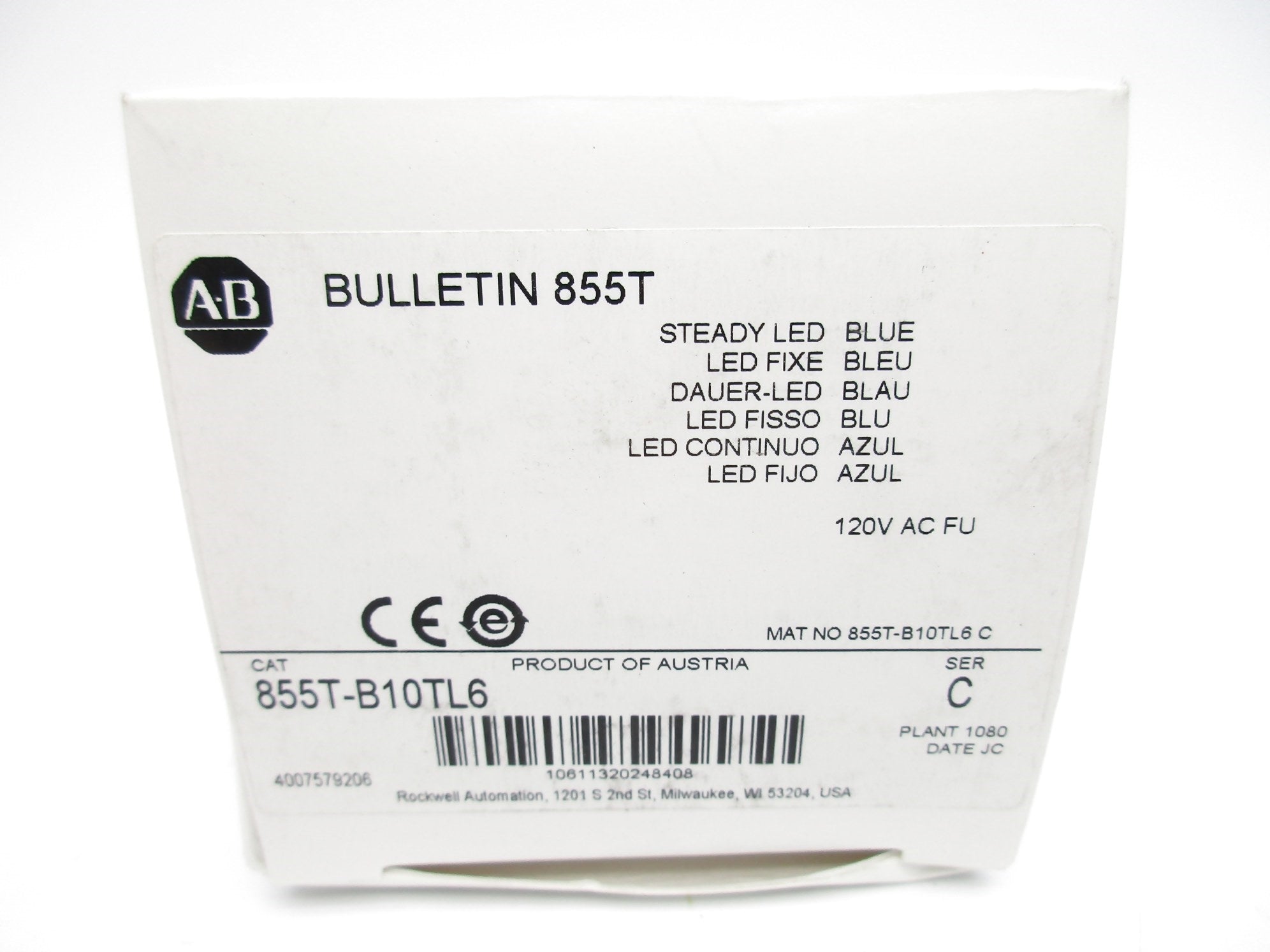 ALLEN BRADLEY 855T-B10TL6 SER. C 120V (WH) NSMP