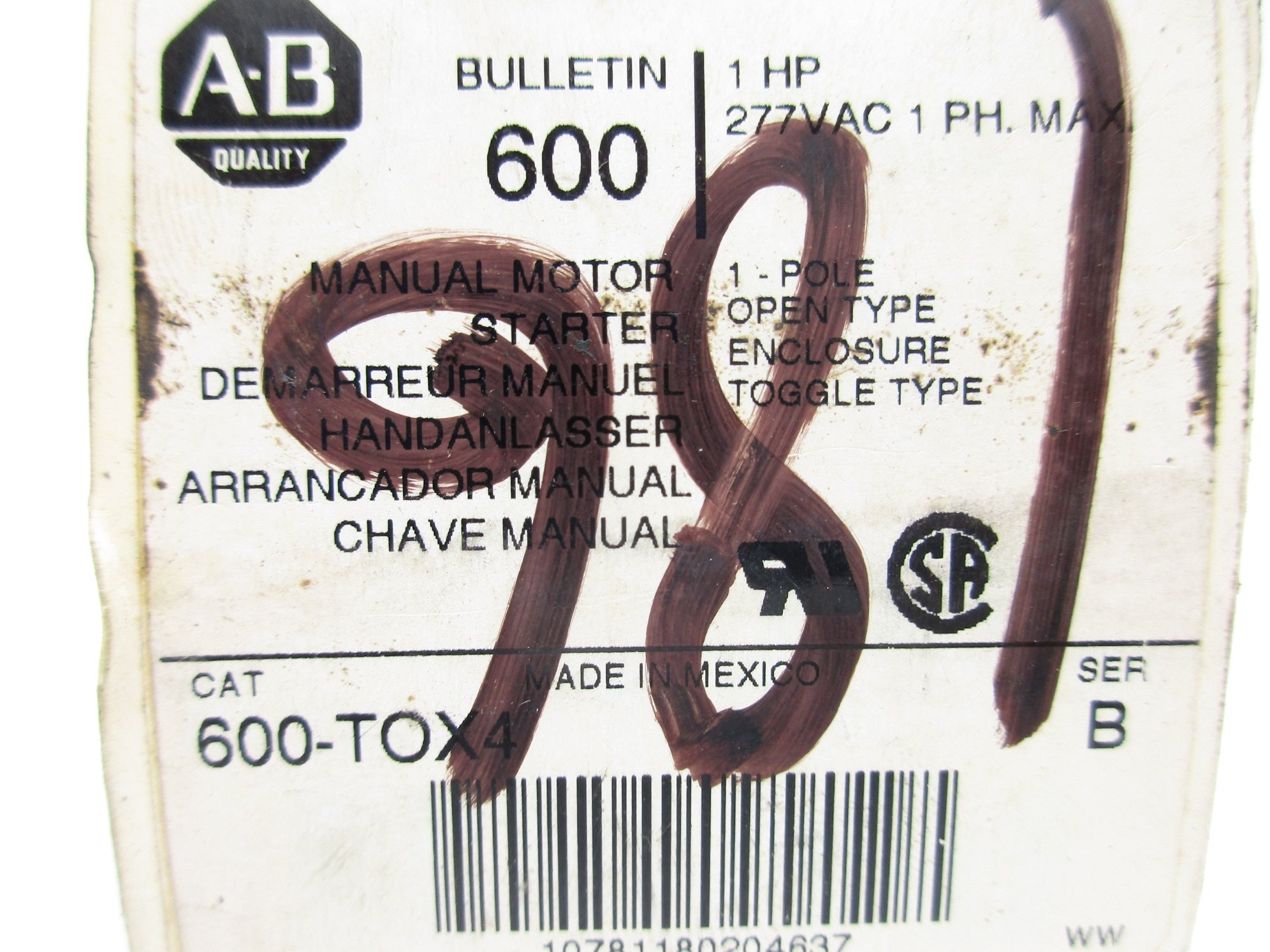 INDUSTRIAL SPARE PART 600-TOX4 SER. B 277VAC (WH) NSMP