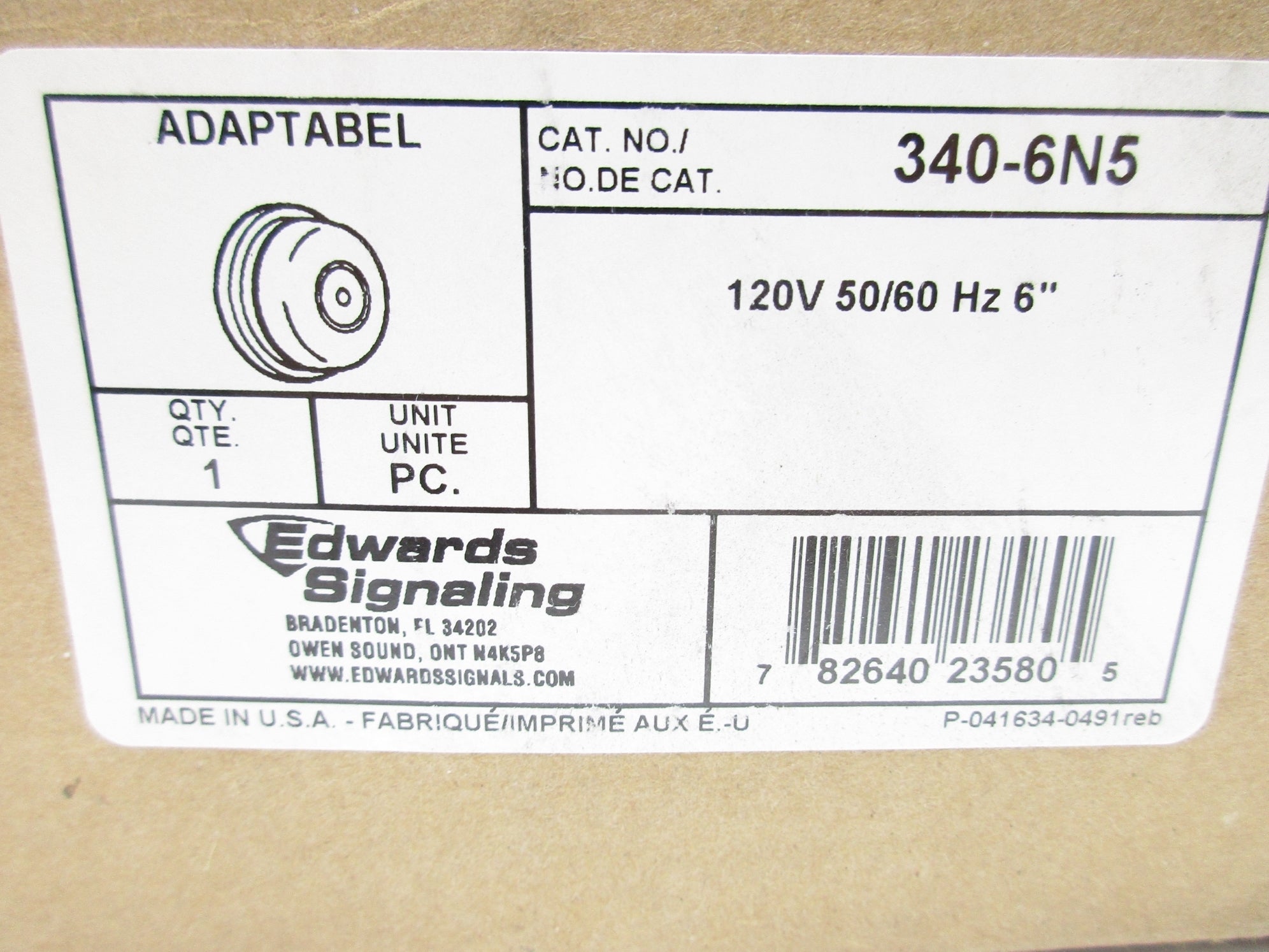 EDWARDS SIGNALING 340-6N5 120V 0.07A 6" NSMP