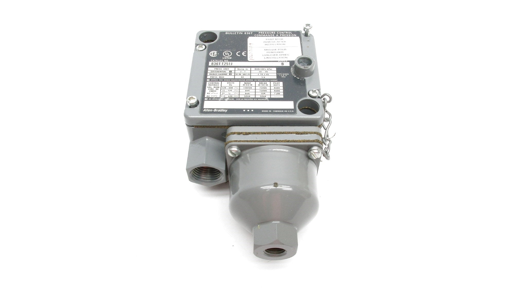 ALLEN BRADLEY 836T-T251J SER. B 120-600VAC 60A 80PSI NSNP