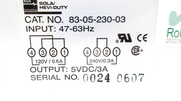 SOLA 83-05-230-03 120/240V 0.6/0.3A NSNP