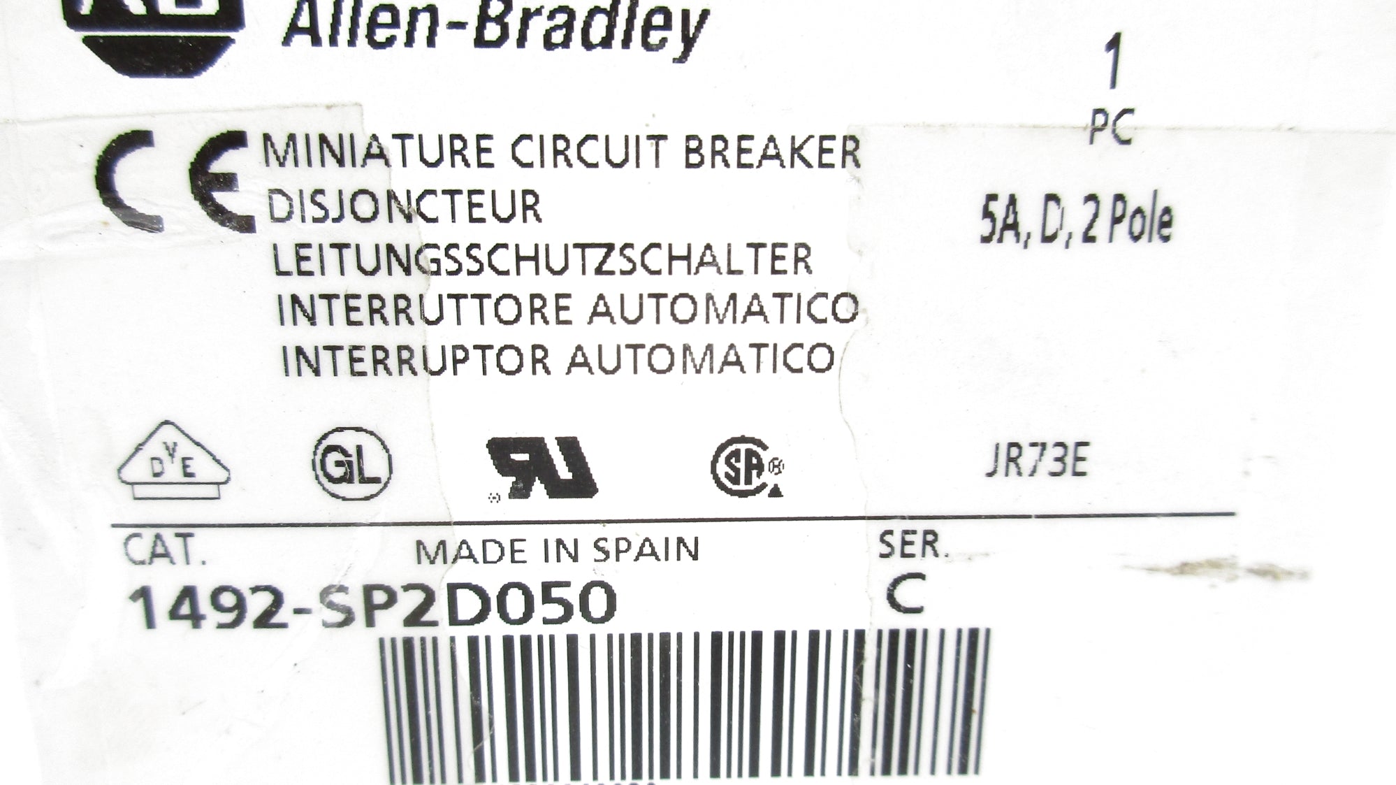 ALLEN BRADLEY 1492-SP2D050 SER. C 5A 277VAC (WH) NSMP