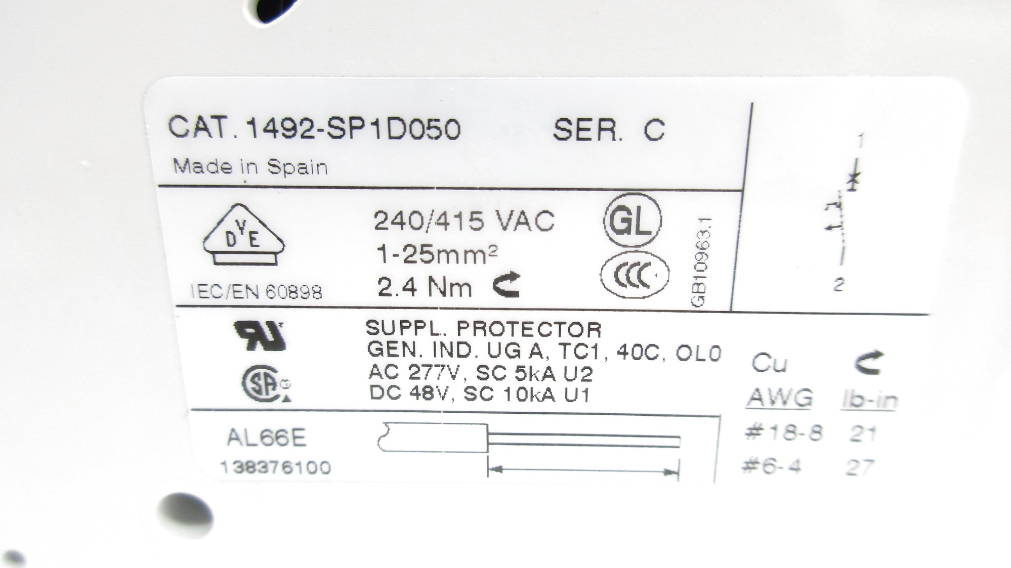 INDUSTRIAL SPARE PART 1492-SP1D050 SER. C 240/415VAC 5A NSNP
