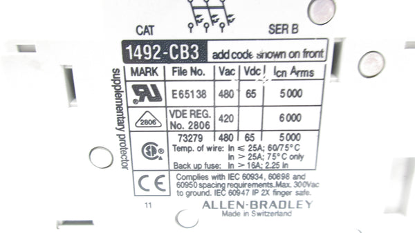 ALLEN BRADLEY 1492-CB3H300 SER. B 30A 480VAC NSNP