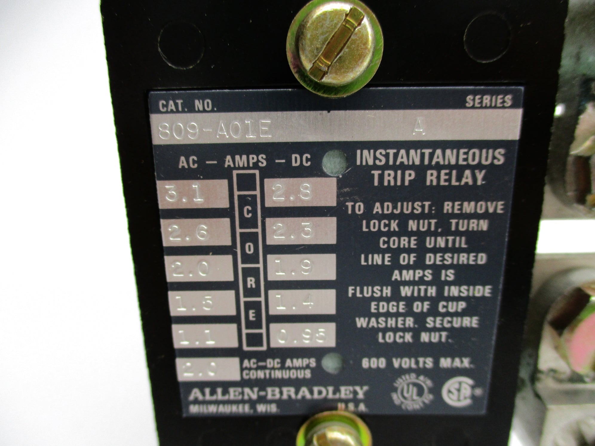 ALLEN BRADLEY 809-A01E SER. A 600V 2.0A NSNP