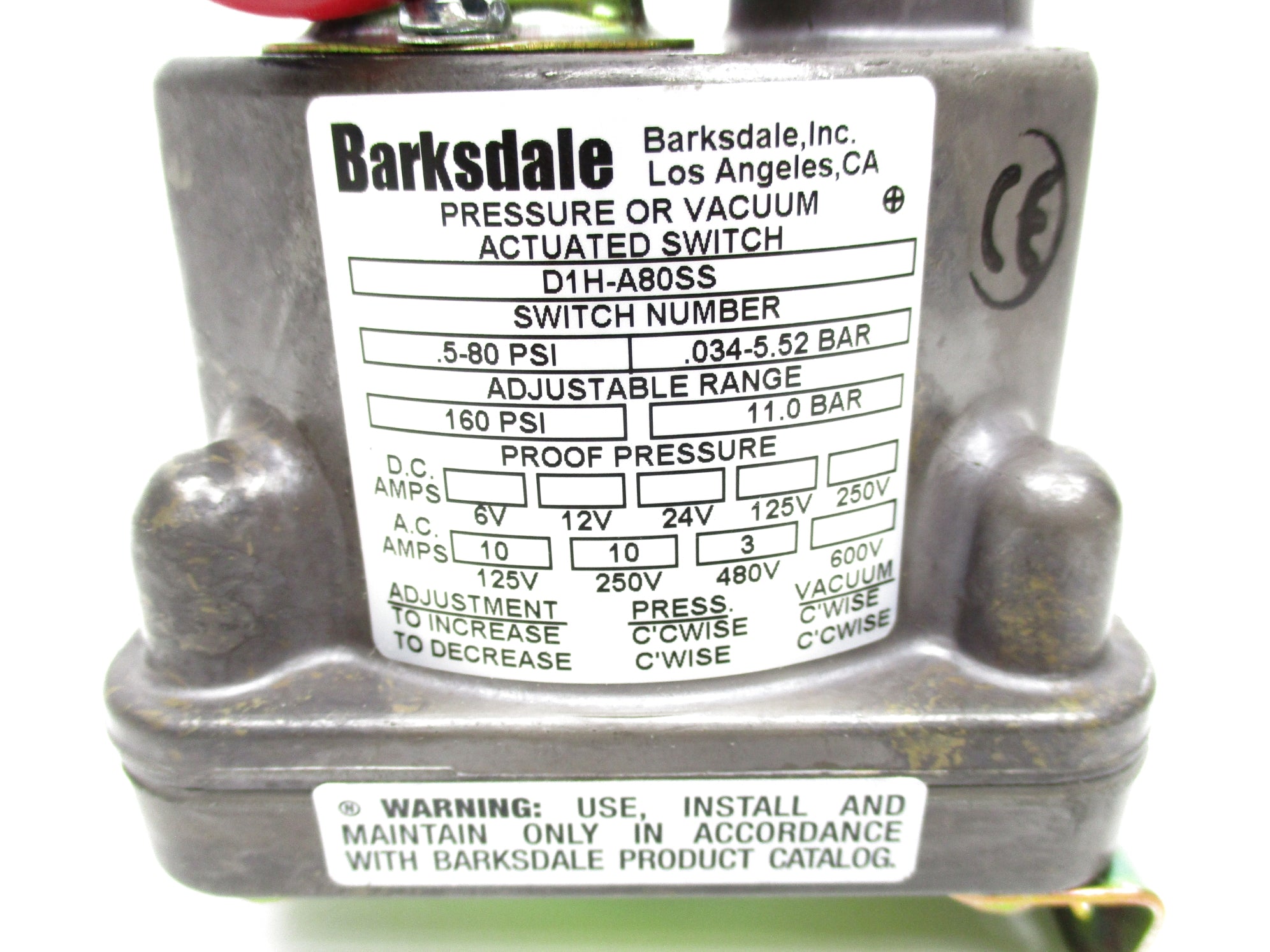 BARKSDALE D1H-A80SS 480VAC 3A .5-80PSI NSMP