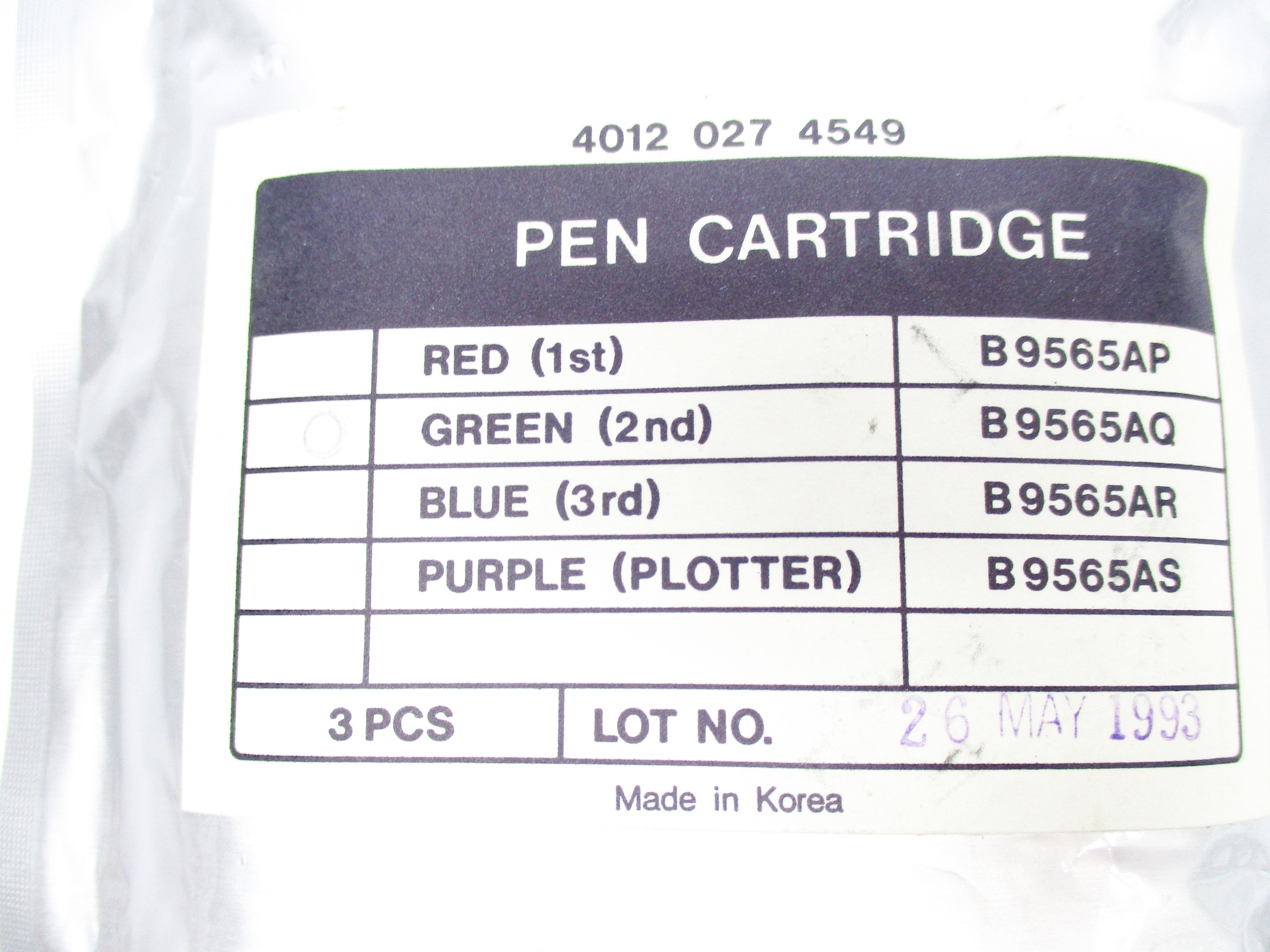 PEN CARTRIDGE B9565AQ (PKG OF 3) NSFS