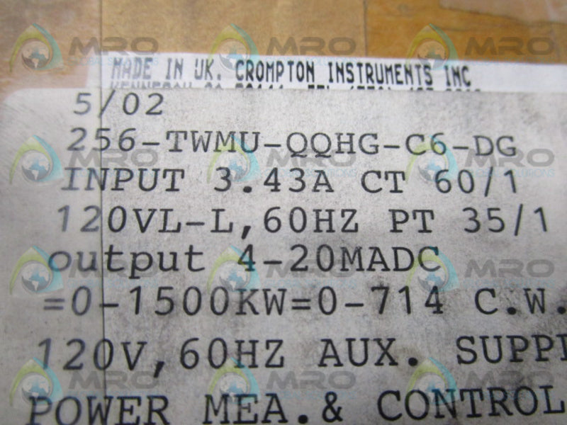 POWER MET & CONTROL 256-TWMU-QQHG-C6-DG  NSMP