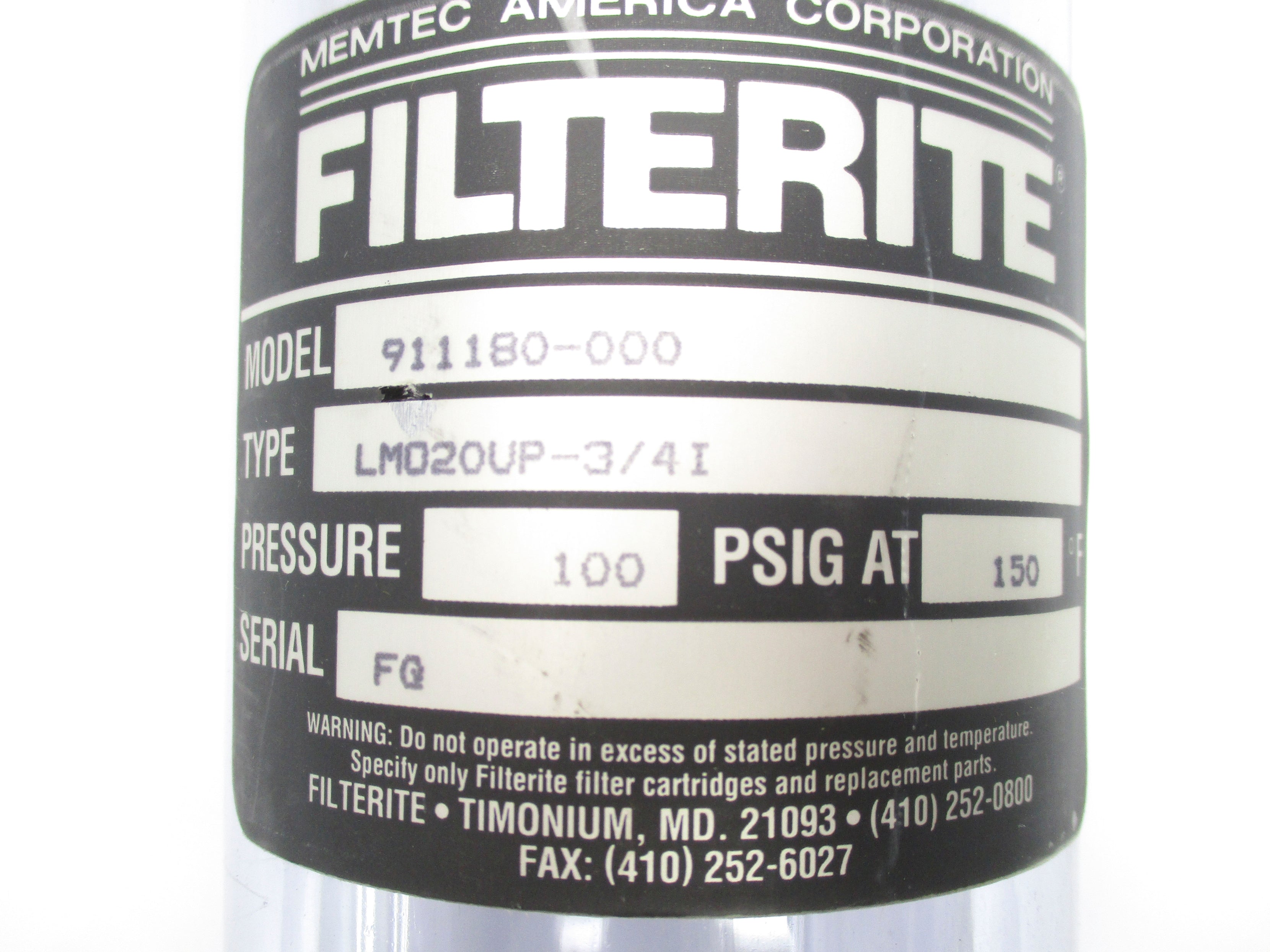 FILTERITE 911180-000 100PSIG NSNP