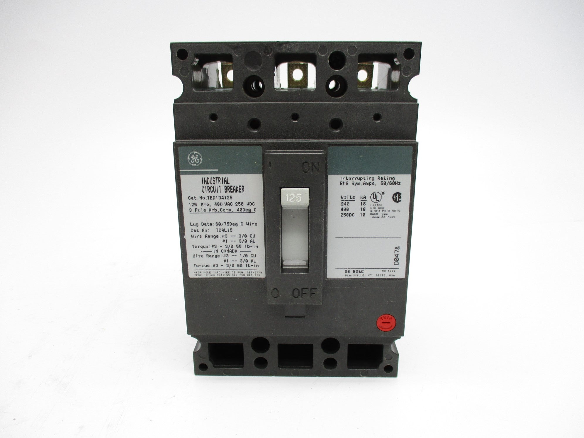 GENERAL ELECTRIC TED134125 480VAC 125A NSMP