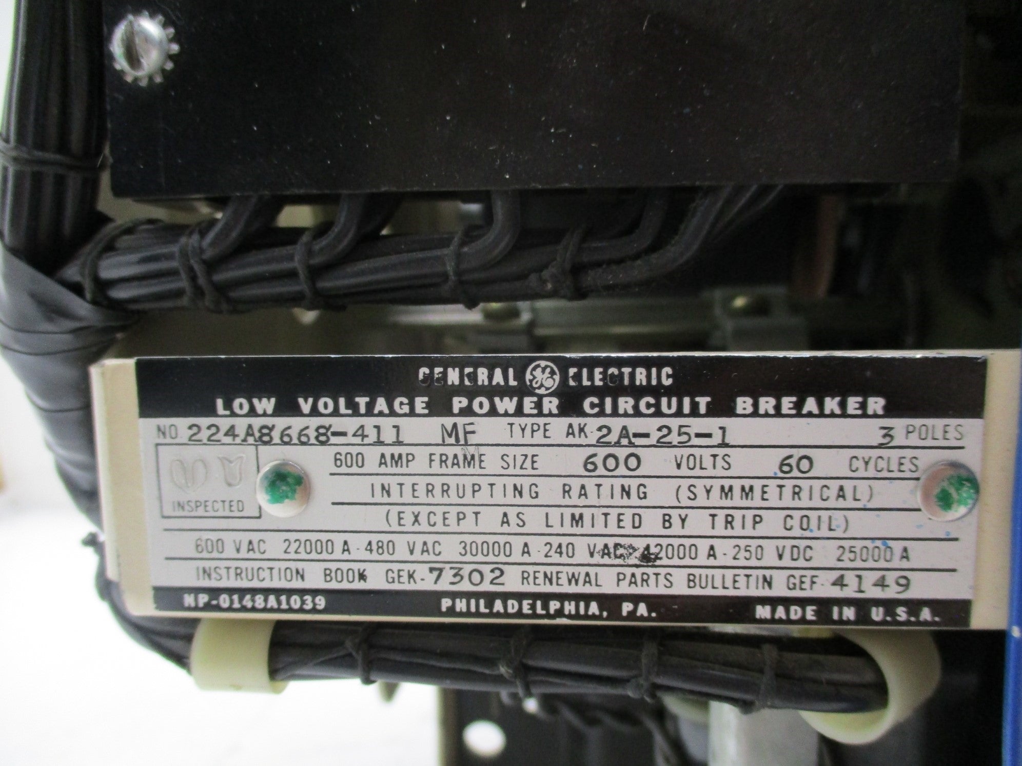 GENERAL ELECTRIC 224A8668-411-MF AK2A-25-1 600A 600V (AS PICTURED) REMAN