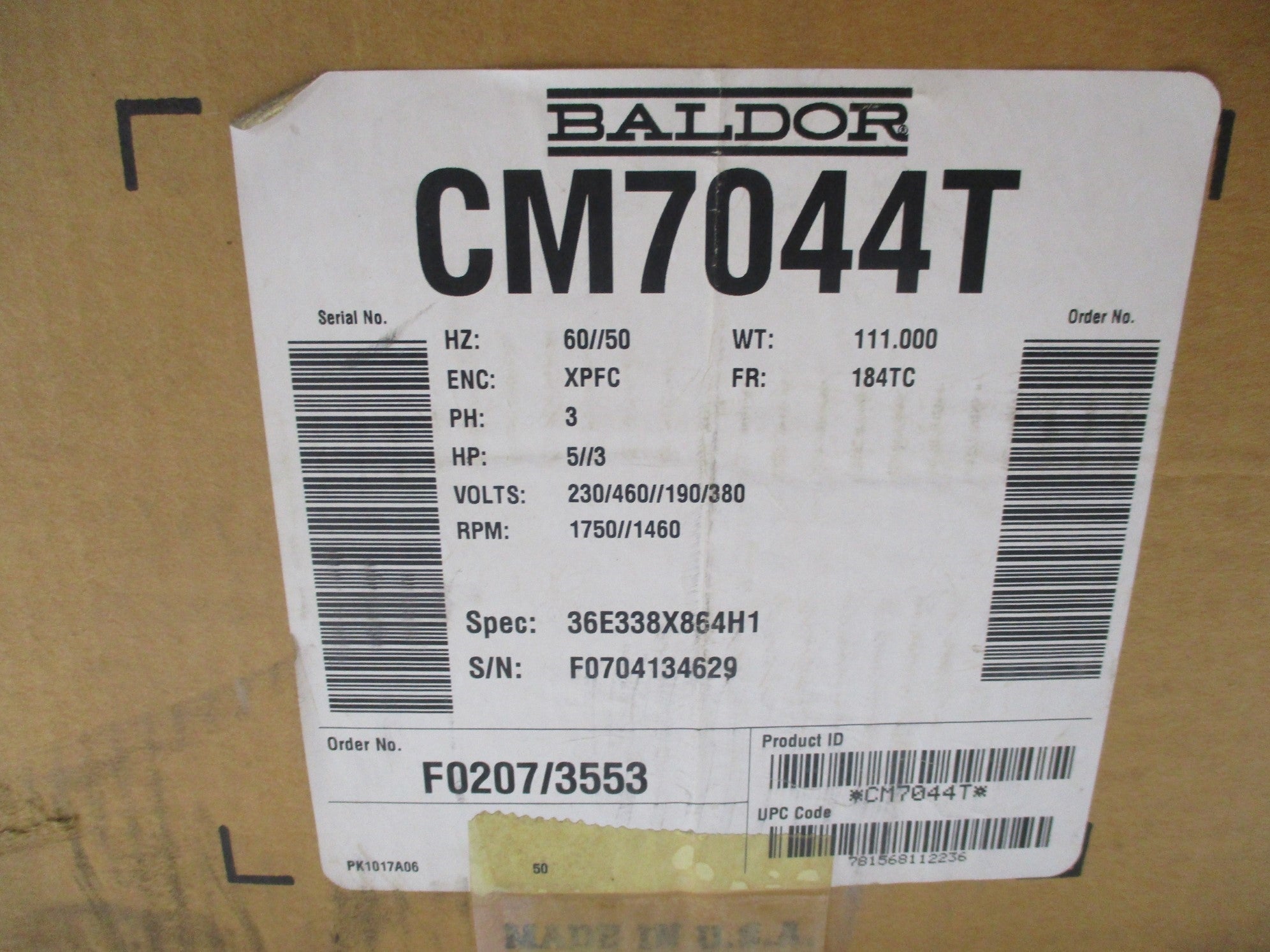 BALDOR CM7044T 230/460V//190/380V 13.4/6.7//10.6/5.3A NSNP