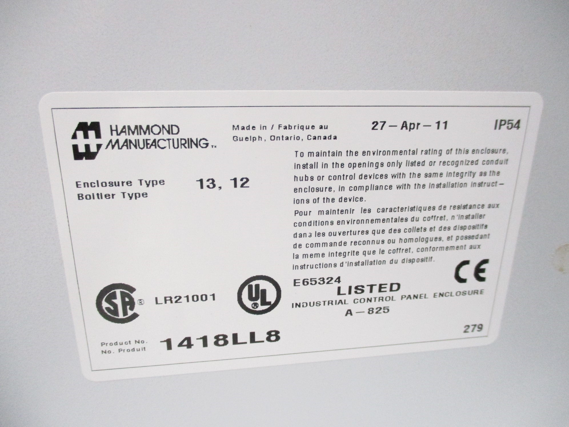 HAMMOND MANUFACTURING 1418LL8 NSNP