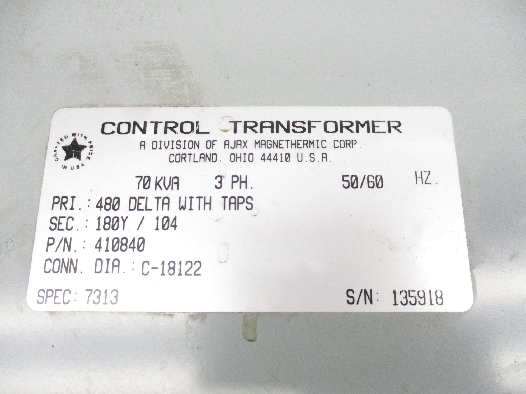 CONTROL TRANSFORMER 410840 70KVA 3PH NSMP