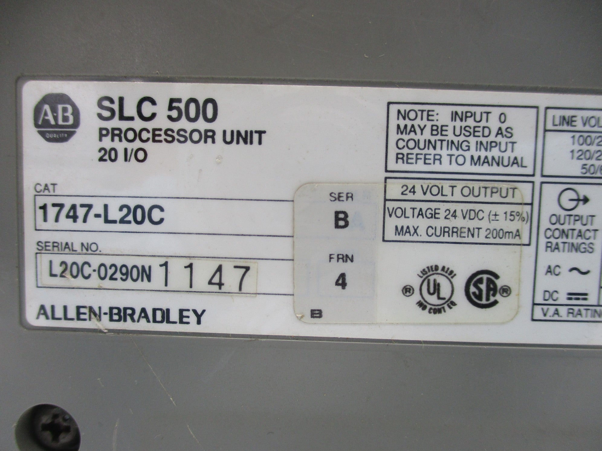 ALLEN BRADLEY 1747-L20C SER. B F/W 4 NSNP