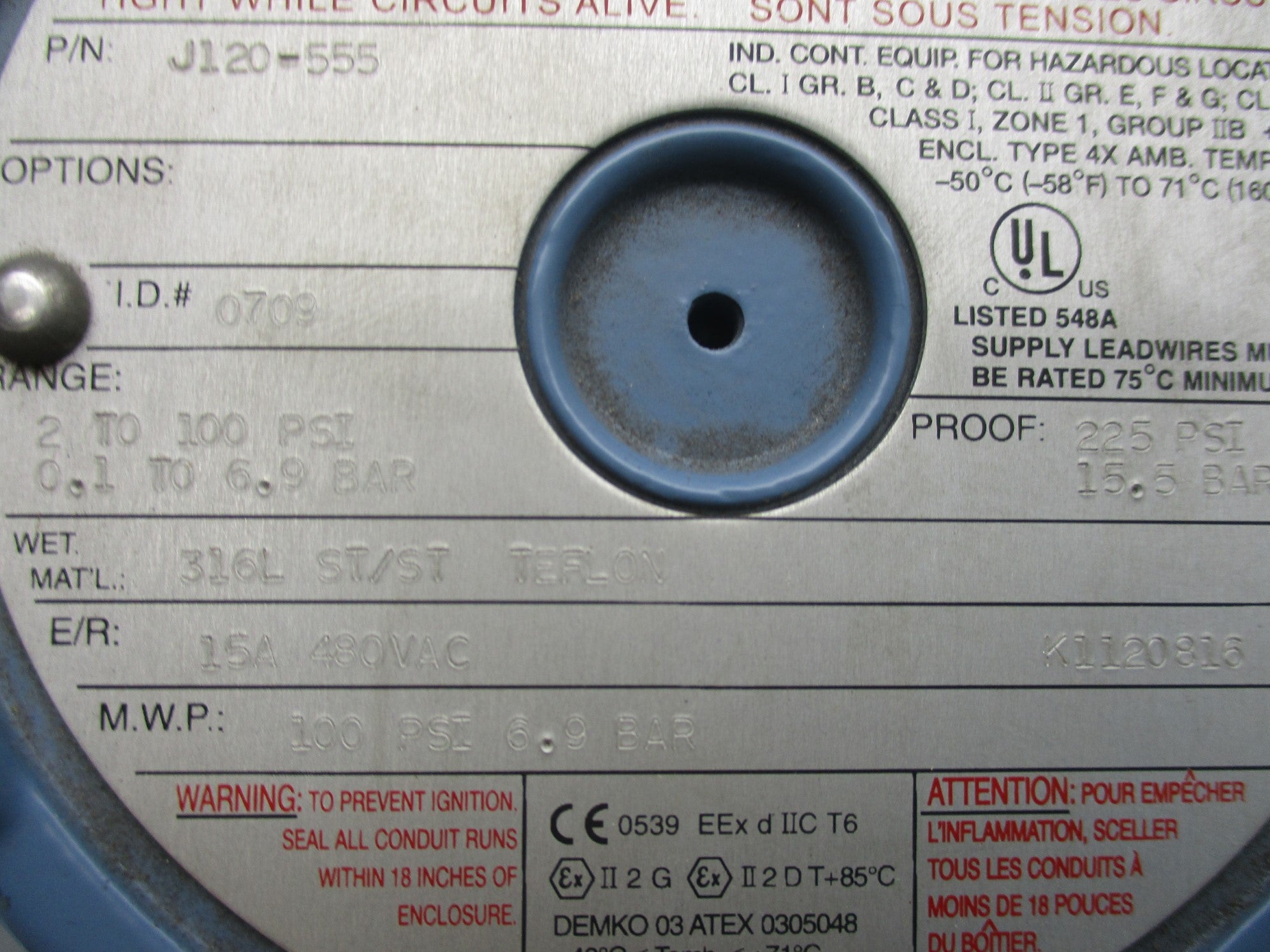 UNITED ELECTRIC J120-555 2-100PSI NSNP