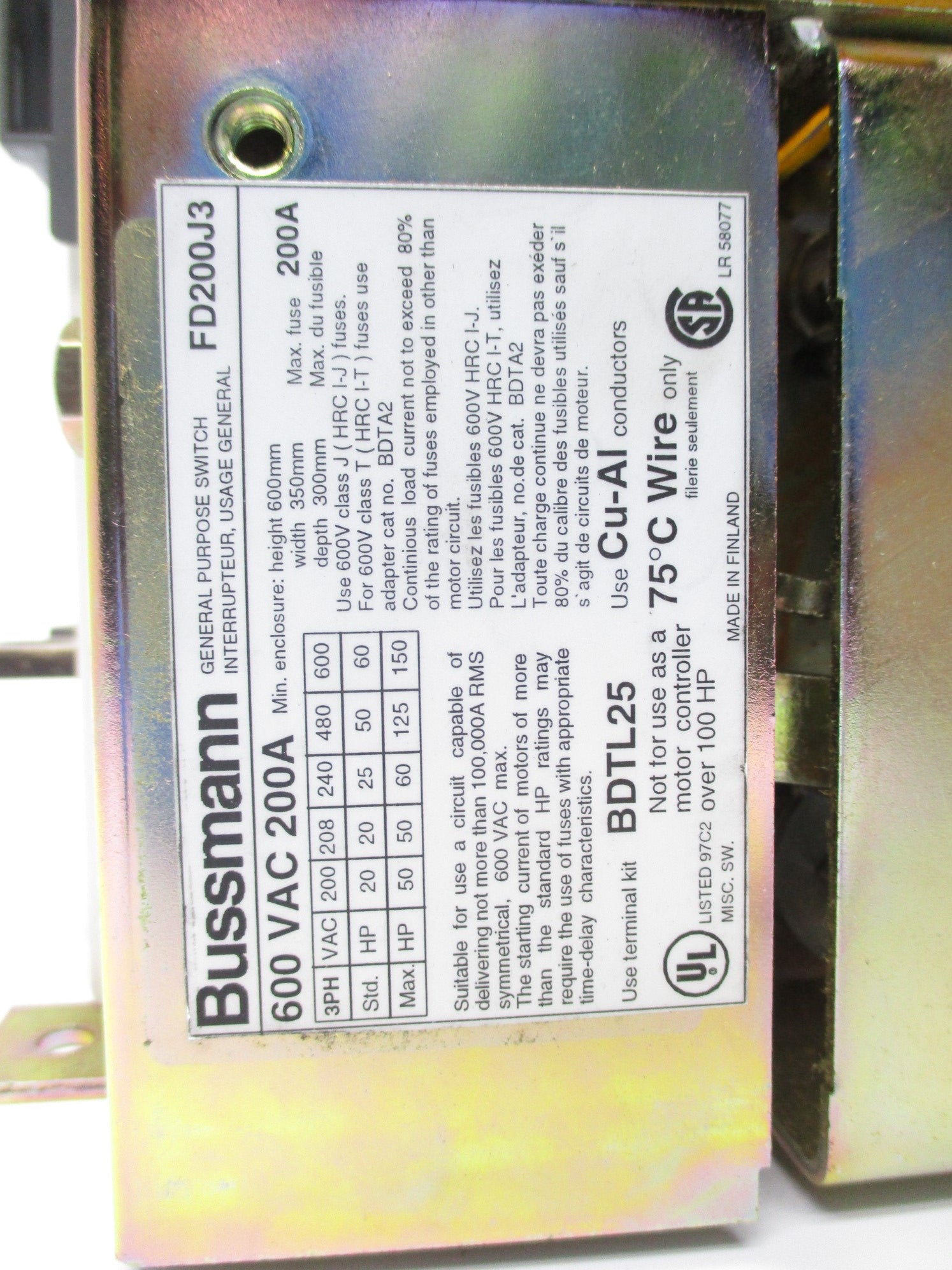 BUSSMANN FD200J3 NSMP