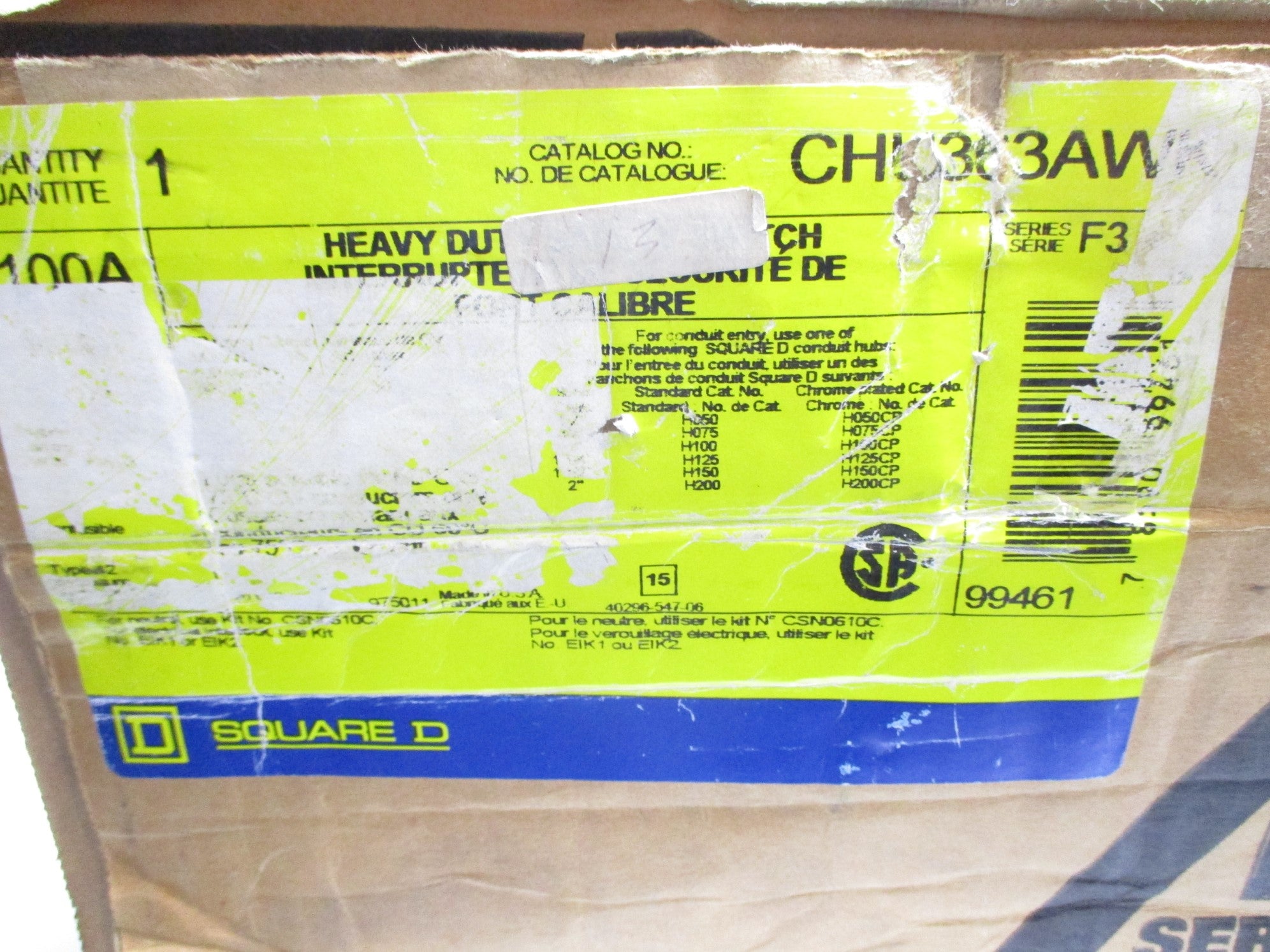 SQUARE D CHU363AWK SER. F3 600VAC 100A NSMP