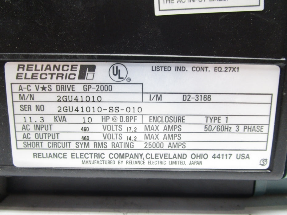 RELIANCE ELECTRIC GP-2000 2GU41010 (AS PICTURED) NSNP