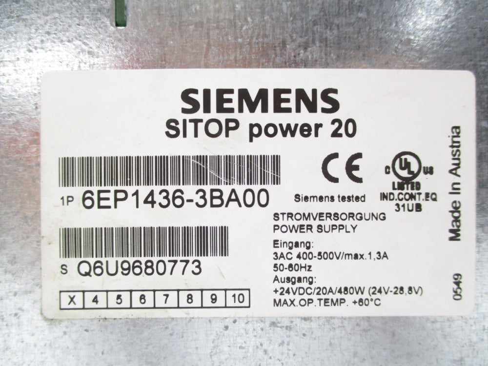 SIEMENS 6EP1436-3BA00 500VAC 1.3A UNMP