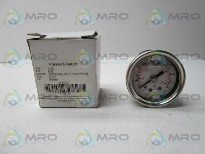 GRAINGER 4CFL3 PRESSURE GAUGE 0-30PSI  NSMP