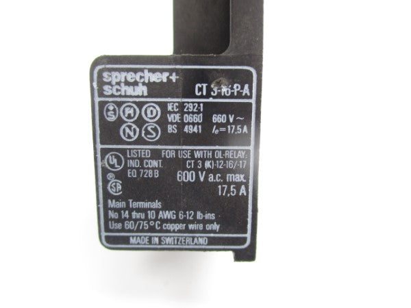 SPRECHER+SCHUH CT3-16-P-A 600VAC NSNP