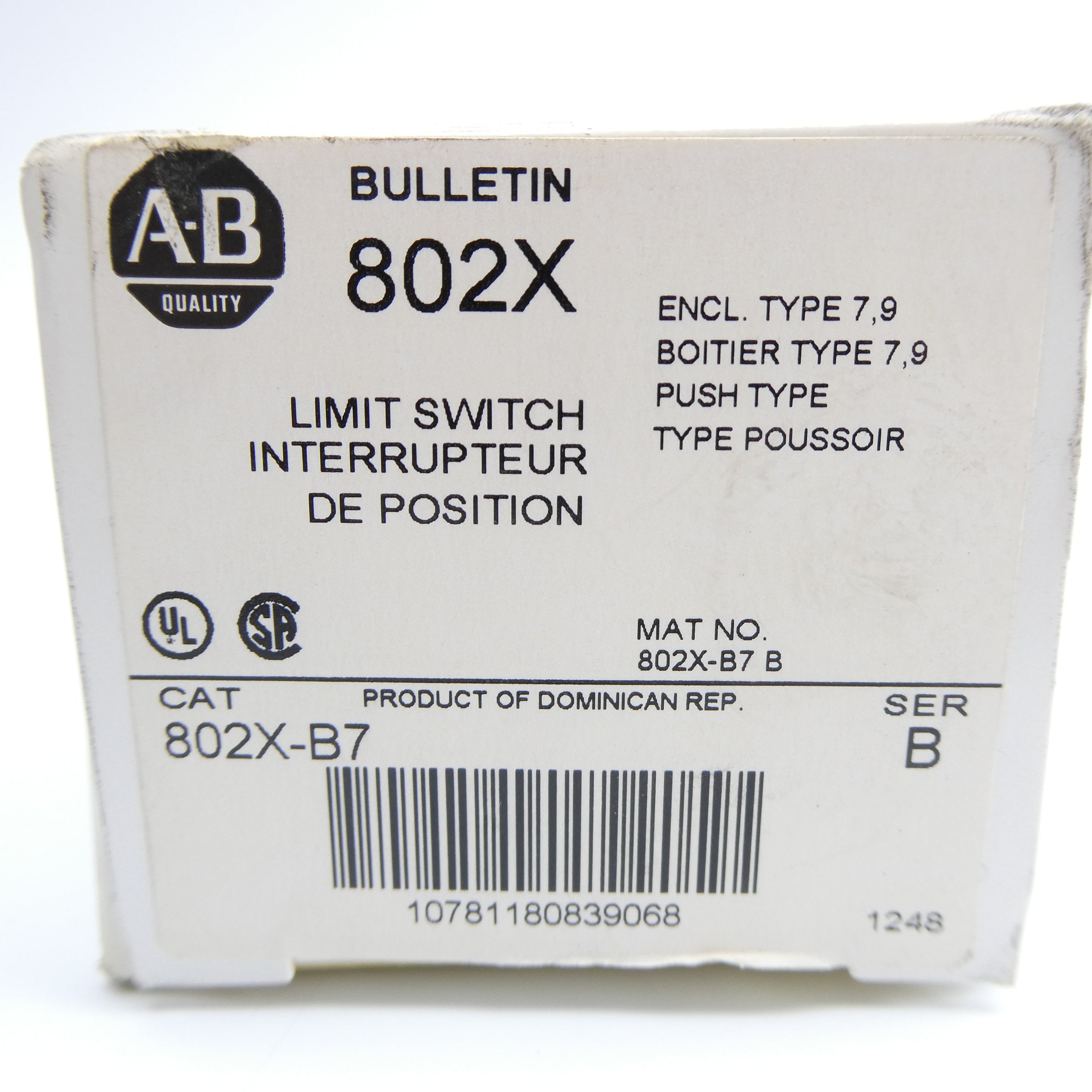 ALLEN BRADLEY 802X-B7 SER. B 120-600VAC (WH) NSMP