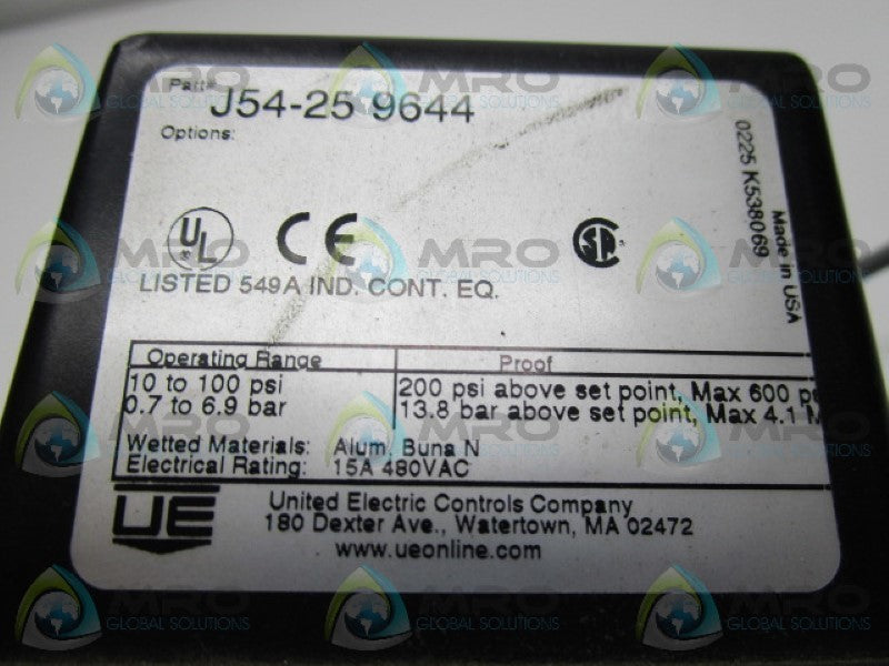 UNITED ELECTRIC J54-25 PRESSURE SWITCH  UNMP