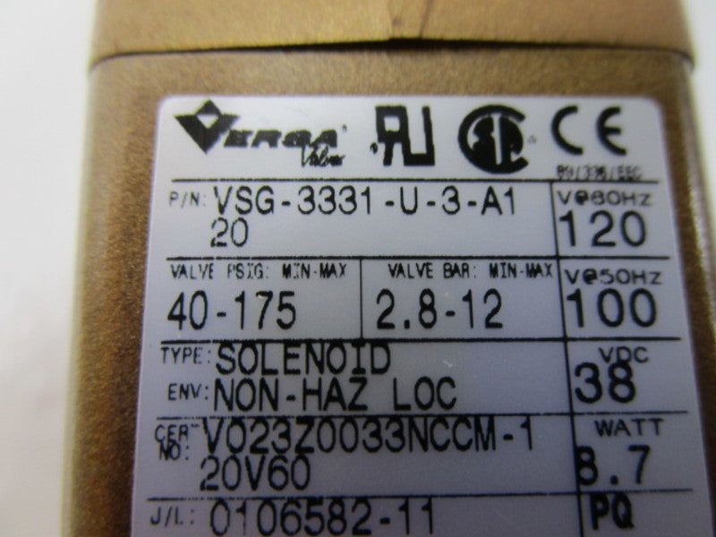 VERSA VSG-3331-U-3-A120 38VDC 40-175PSI NSNP