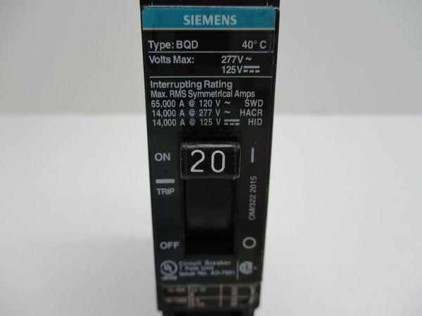 SIEMENS CIRCUIT BREAKER 20A BQD120BP  NSNP