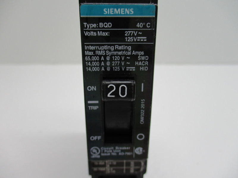 SIEMENS CIRCUIT BREAKER 20A BQD120BP  NSNP