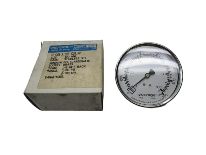 ASHCROFT 101008A02B100#/KP PRESSURE GAUGE 0-100PSI 0-700KPA   NSMP