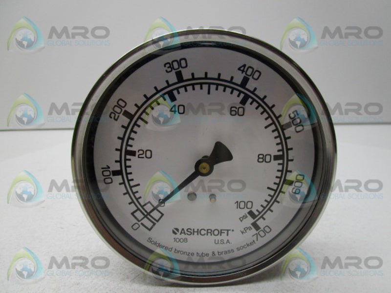 ASHCROFT 101008A02B100#/KP PRESSURE GAUGE 0-100PSI 0-700KPA   NSMP