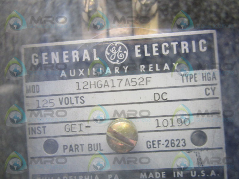 GENERAL ELECTRIC 12HGA17A52F AUXILIARY RELAY 125VDC  UNMP