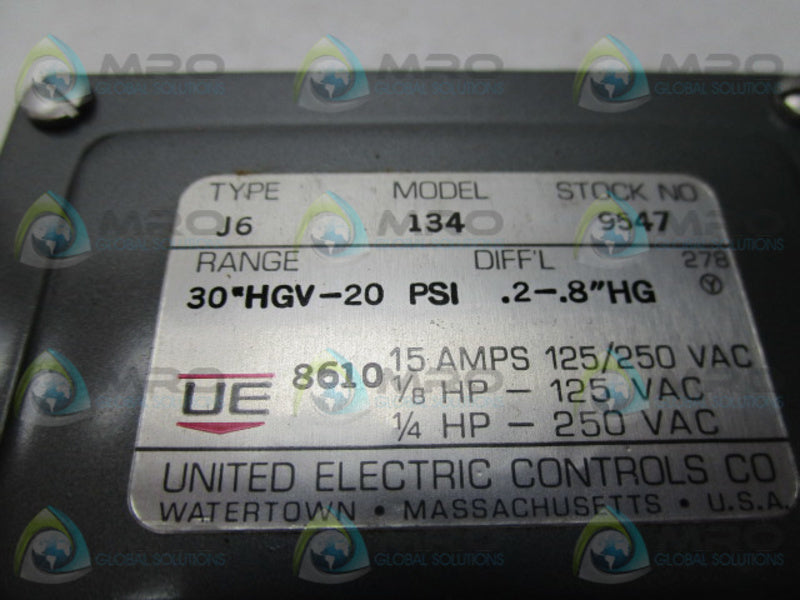 UNITED ELECTRIC CONTROLS TYPE J6 1349547 PRESSURE SWITCH  NSMP