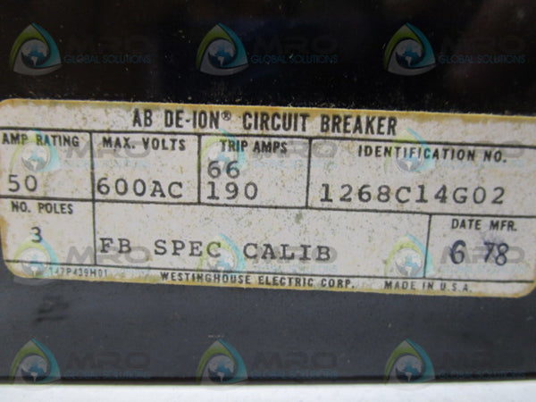 WESTINGHOUSE 1268C14G02 CIRCUIT BREAKER 50A  UNMP