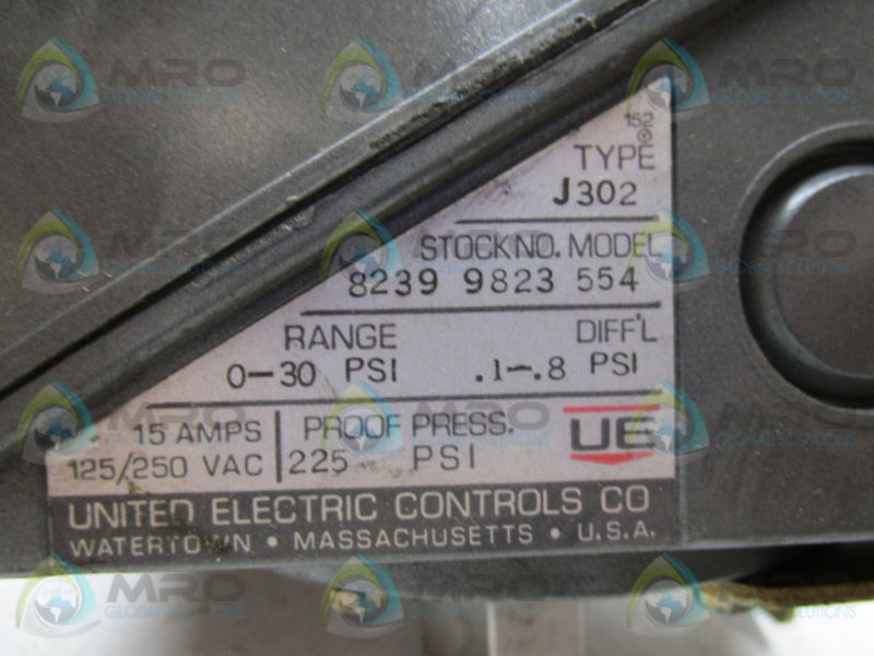 UNITED ELECTRIC CONTROLS TYPE J302 PRESSURE CONTROLLER  UNMP
