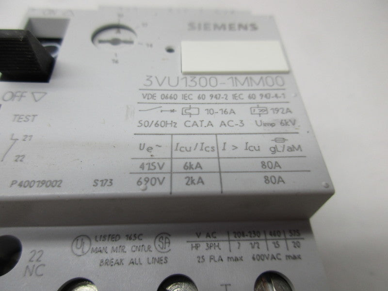 SIEMENS 3VU1300-1MM00 600VAC 10-16A NSMP
